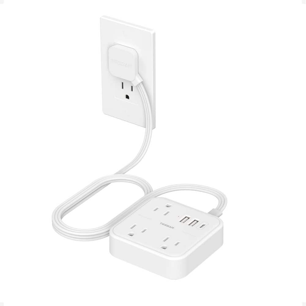 White 5 ft. 3-Outlet Surge Protector Power Strip Flat Extension Cord, Wall Charger for Home, Office, School, Dorm Room price history on PriceWatchPro