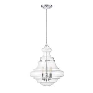 15 in. W x 18.38 in. H 3-Light Chrome Shaded Pendant Light with Clear Glass Shade