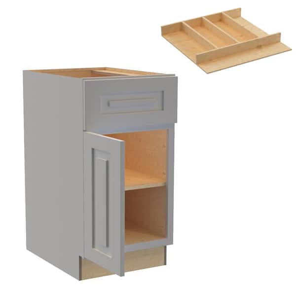 Home Decorators Collection Grayson 18 in. W x 24 in. D x 34.5 in. H Assembled Plywood Base Kitchen Cabinet in Pearl Gray with Utility Soft Close LH