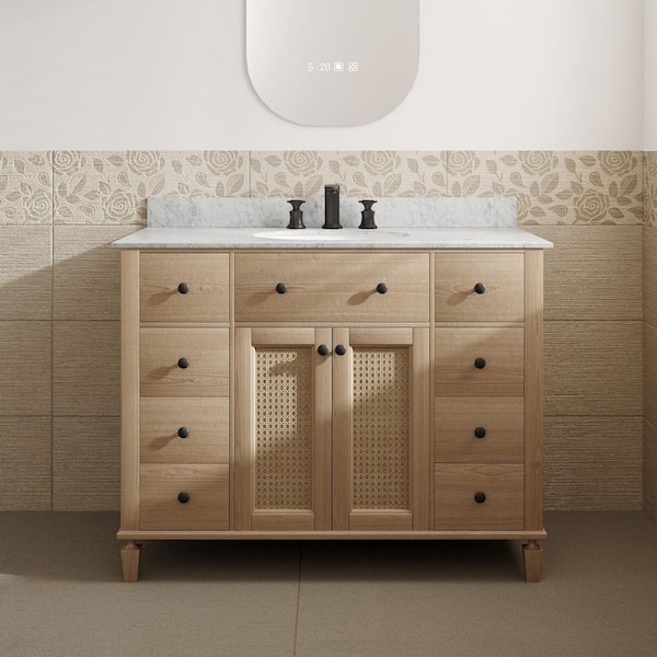 VLeaf 42 in. W x 22 in. D x 34.5 in. H Single Sink Bath Vanity Cabinet in Weather Fir with Carrara Marble Top