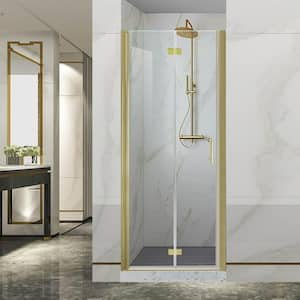 32-33.5 in.W x 72 in.H Bi-Fold Frameless Shower Door with 1/4 in Clear SGCC Tempered Glass and Brushed Gold Finish