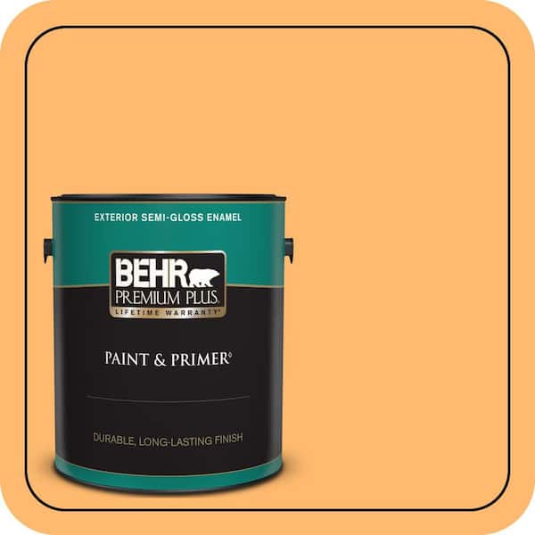 BEHR PREMIUM PLUS 1 gal. #P240-5 Cheese Puff Semi-Gloss Enamel Exterior Paint & Primer