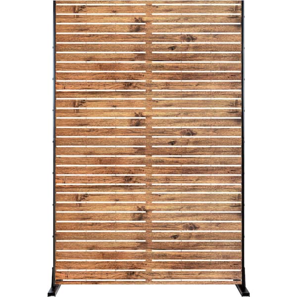 Metal Privacy Screen for Deck Patio Balcony Garden, Freestanding Decorative Privacy Screen and Panels, Log Brown