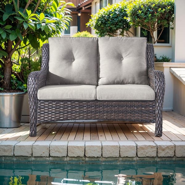 2-Seat Wicker Outdoor Loveseat Sofa Patio with CushionGuard Cushions Brown/Beige