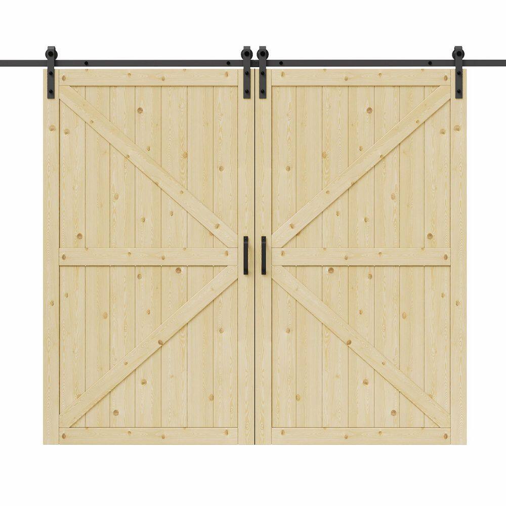 96 in. x 84 in. Paneled K Shape Solid Pine Unfinished Wood Sliding Barn Door Slab with Hardware Kit and Soft Close price history on PriceWatchPro