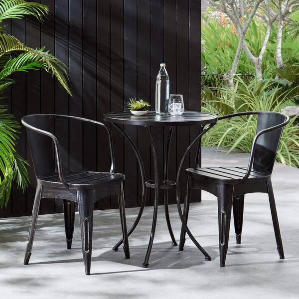 Unbranded 3 Piece Metal Indoor and Outdoor Bistro Set in Black 1000BSVR