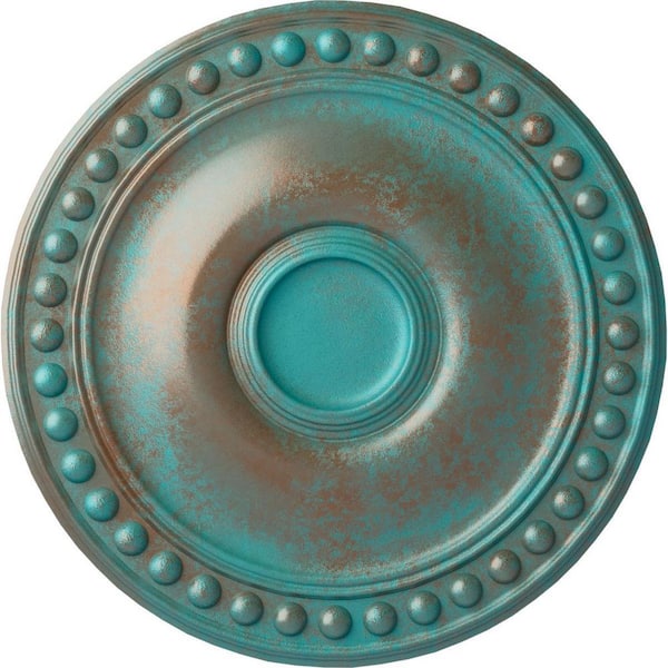 Ekena Millwork 19-1/8 in. x 1 in. Foster Urethane Ceiling Medallion (Fits Canopies upto 5-5/8 in.), Copper Green Patina