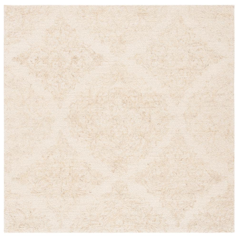 Ivory Beige Abstract Hand-Tufted Wool Square Rug