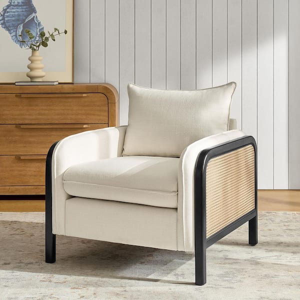 Anitra Natural Upholstered Armchair with Woven Rattan Arms