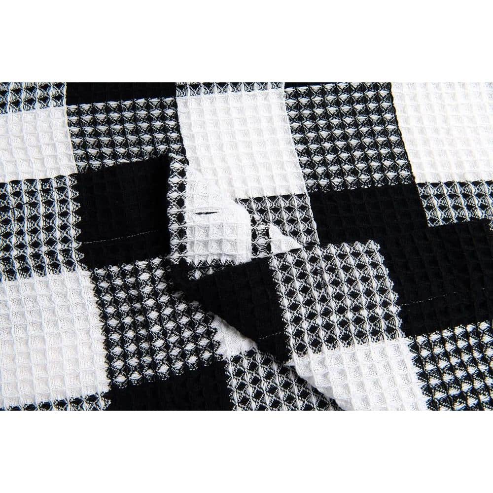 Imperial Black and White Cotton Checkered Shower Curtain with Liner