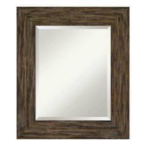 Fencepost Brown 23 in. x 27 in. Beveled Rectangle Wood Framed Bathroom Wall Mirror in Brown