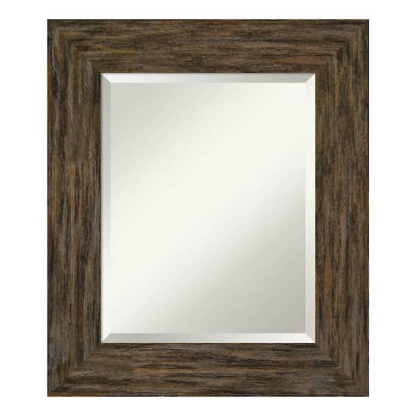 Amanti Art Fencepost Brown 23 in. x 27 in. Beveled Rectangle Wood Framed Bathroom Wall Mirror in Brown