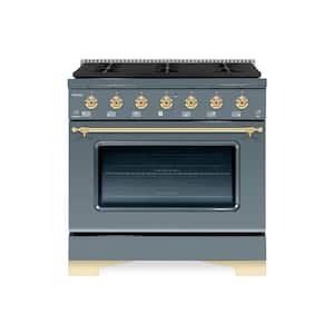 Classico 36" 5.2 cu. ft. 6-Burners Freestanding All Gas Range with Gas Stove and Gas Oven in Blue/Grey with Brass Trim