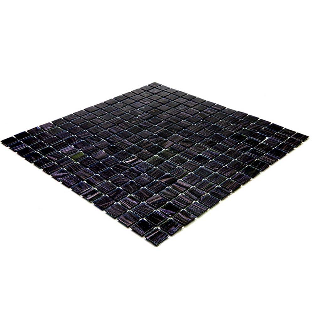 Celestial 12 in. x 12 in. Glossy Oil Black Glass Mosaic Tile