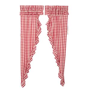 Annie Buffalo Check Red White 36 in. W x 84 in. L Ruffled Cotton Light Filtering Rod Pocket Prairie Window Curtain Pair