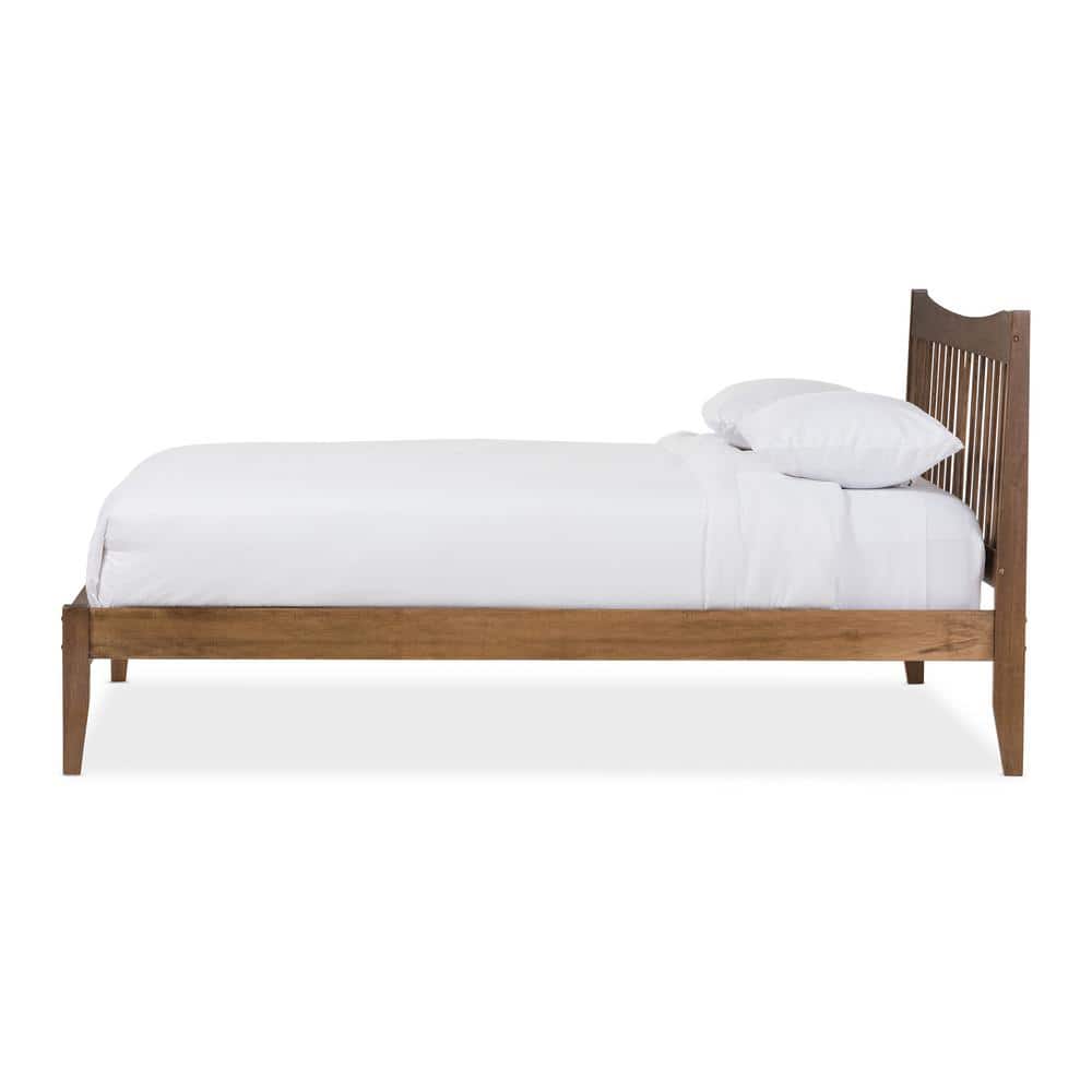 Edeline Walnut Wood Queen Platform Bed with Slatted Headboard