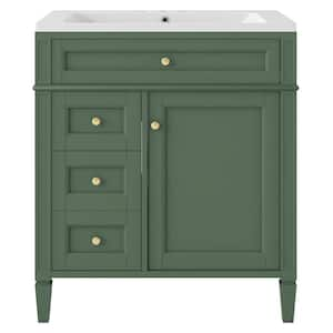 Ami 30 in. W x 18 in. D x 33 in. H Single Sink Freestanding Bath Vanity in Green With White Resin Top (Tip-out Drawer)