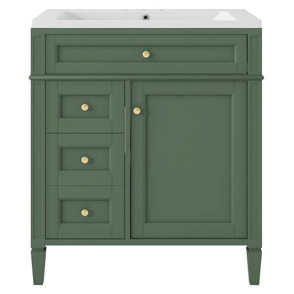 Miscool Ami 30 in. W x 18 in. D x 33 in. H Single Sink Freestanding Bath Vanity in Green With White Resin Top (Tip-out Drawer)