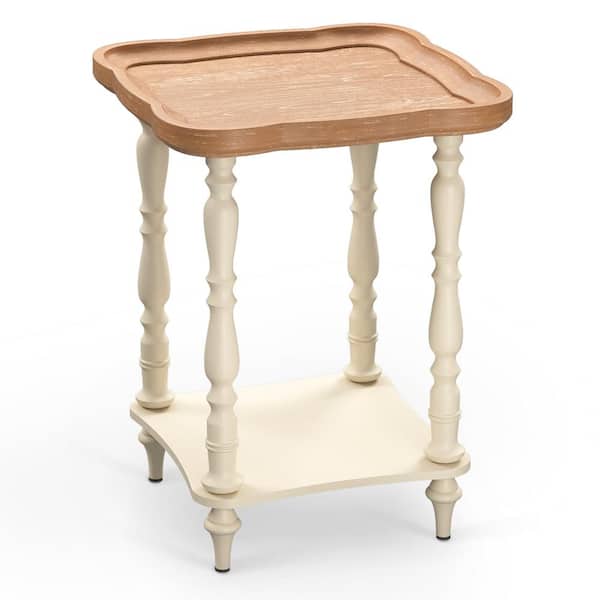 Merra Rustic Farmhouse Cottage Core Accent End Table, Tray Top Side Table