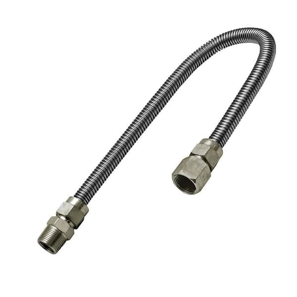 The Plumber's Choice 1/2 in. OD x 3/8 in. ID x 2.5 ft. Stainless Steel Flexible Gas Connector for Dryer/Water Heater 3/8 in. FIP x MIP