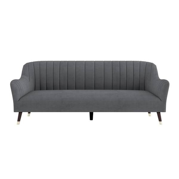 EVERGLADE HOME Cornish 74.5 in. Rolled Arm Velvet Straight in Gray