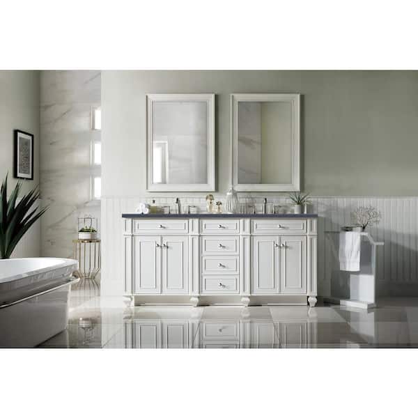 Bristol 72 in. W x 23.5 in.D x 34 in. H Double Bath Vanity in Bright White with Quartz Top in Charcoal Soapstone