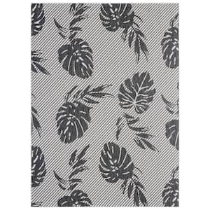 Palm Silver/Black 8 ft. x 10 ft. Indoor/Outdoor Area Rug