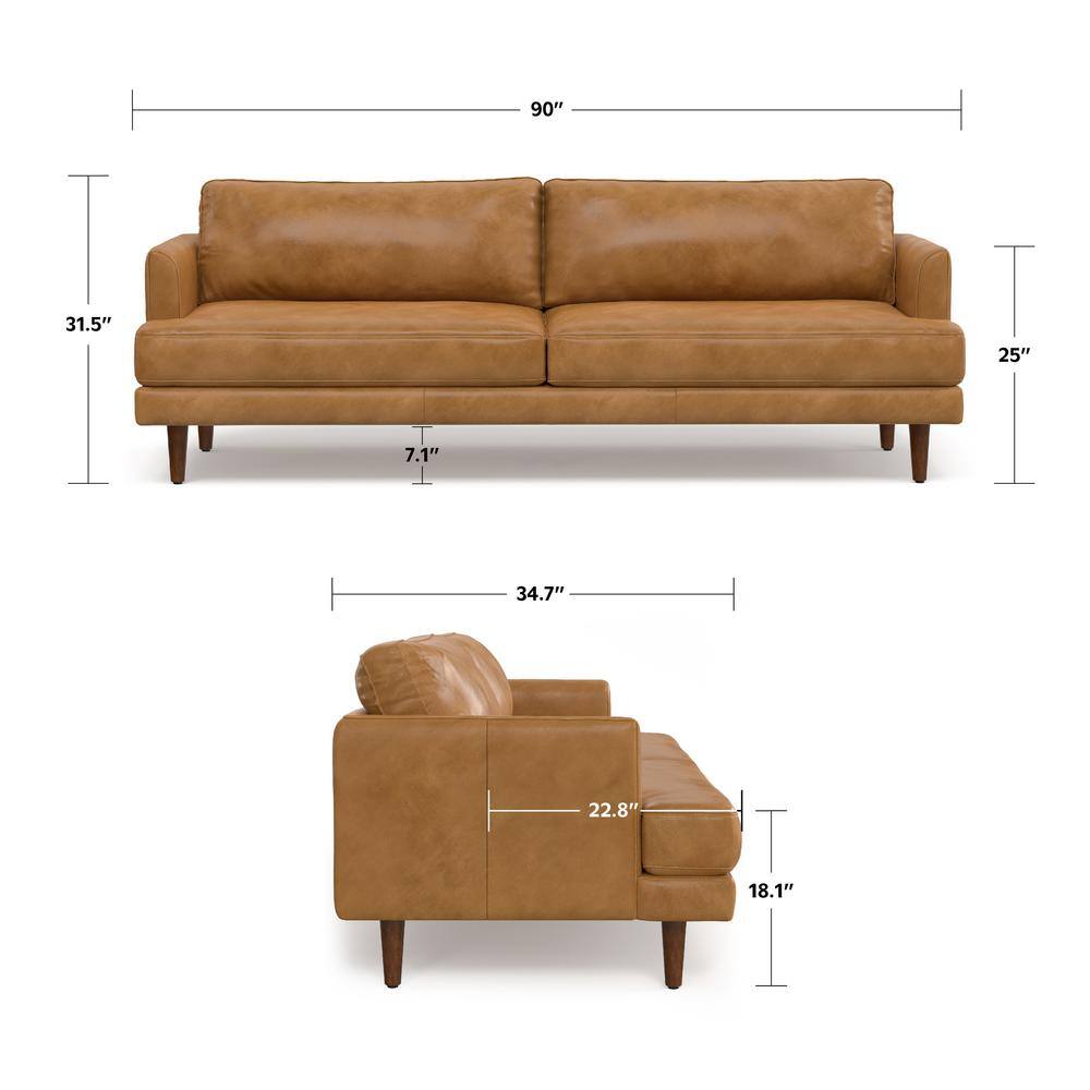 Livingston Sienna Leather 90-Inch Mid-Century Modern Sofa