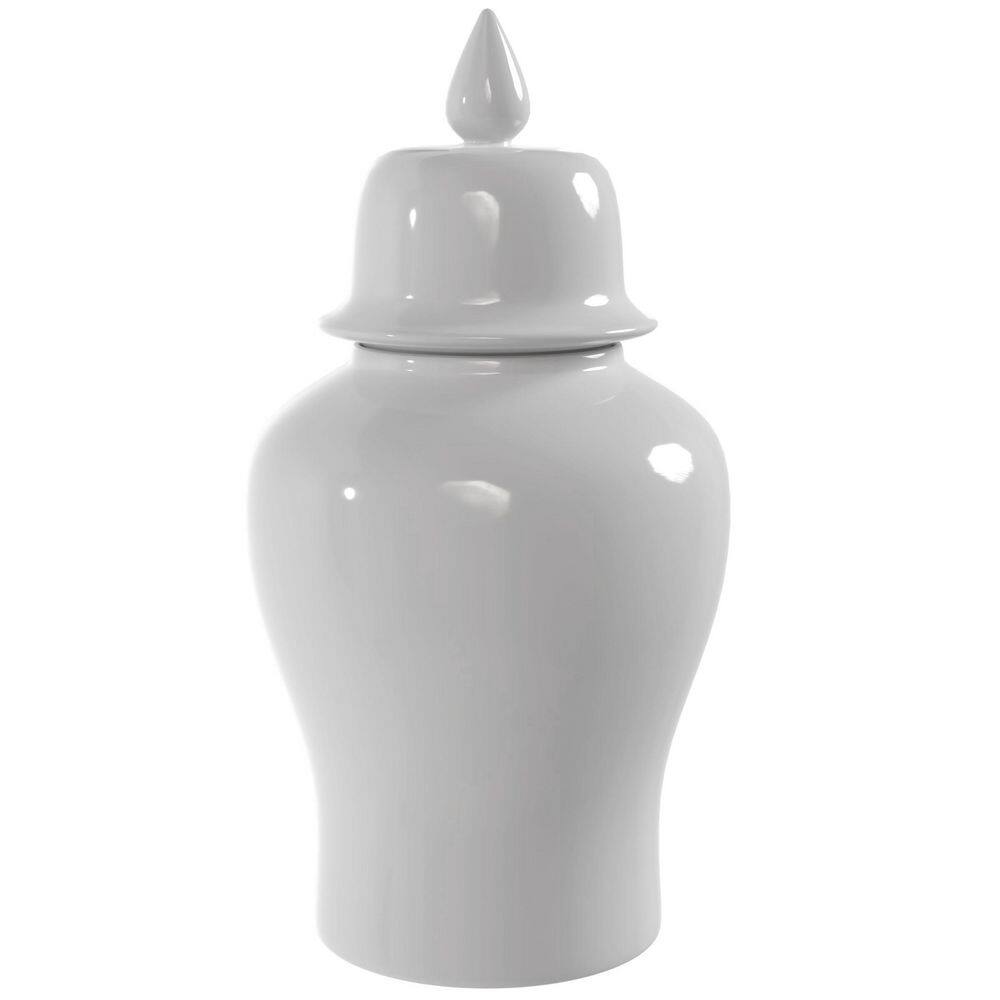 18" Glossy White Porcelain Temple Jar