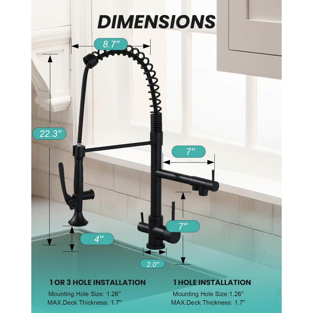 Commercial Style 3-In-1 Pull Down Kitchen Faucet With Drinking Water Kitchen Faucet