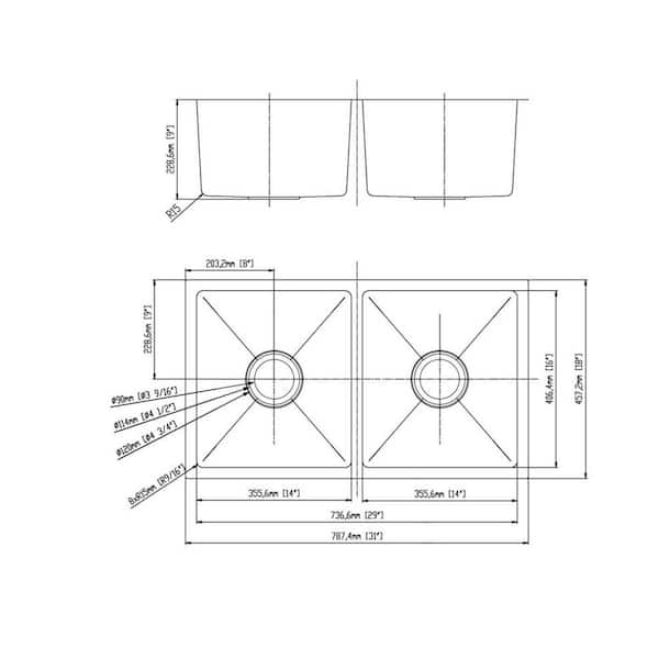 SINKDIRECT 31 in. 50/50 Double Bowl 18-Gauge Undermount Tiny