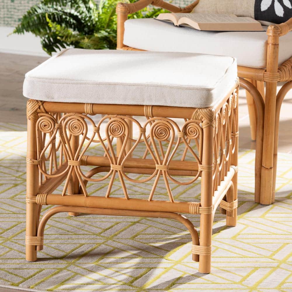Ibiza Natural Rattan Bohemian Footstool with Foam Cushion