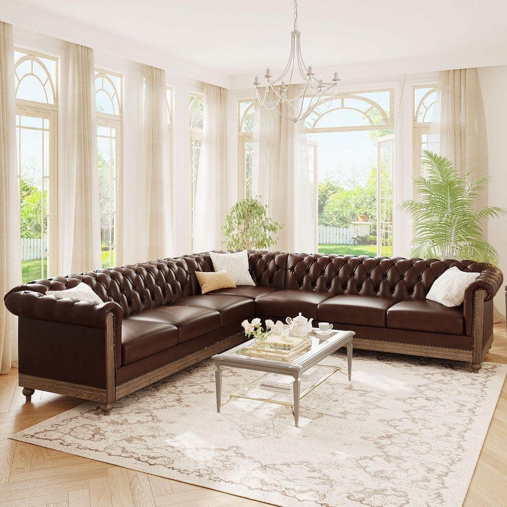 Nestfair 104 in. Mirod Comfy Large PU Leather Sectional Sofa with