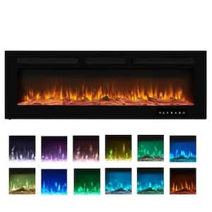 30 in. Wall Mount Electric Fireplace with LED, 12-Color Options, Remote Control, Log Set, and Crystal Stones in Black