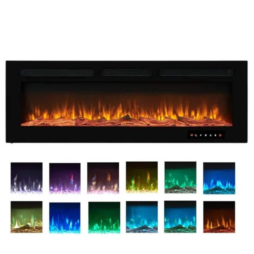 HOMESTOCK 50 in. Black Electric Fireplace Wall Mounted Fireplace LED ...
