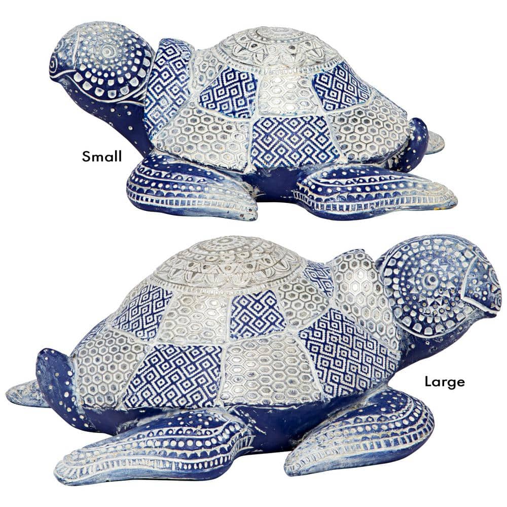Peaceful Blue and Silver Resin Sea Turtle Figurine Set