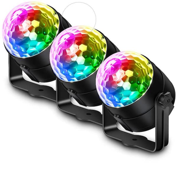 600 Lumens Black Integrated LED Floodlight, Sound Activated with Remote Control, Stage and Party Lighting, 3-Pack