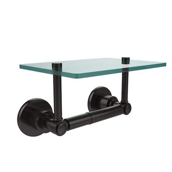 Allied Brass Washington Square Collection Double Post Toilet Paper Holder with Glass Shelf in Oil Rubbed Bronze