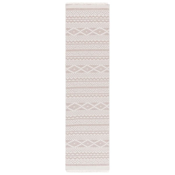 SAFAVIEH Wicker 2 ft. x 8 ft. Ivory/Beige Geometric Striped Runner Rug
