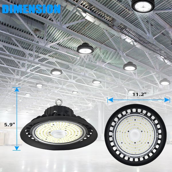 Honbei 12 in. 600-Watt Equivalent Integrated LED Dimmable Black UFO High Bay Light, 5000K Commercial Lighting  Workshop 3-Pack