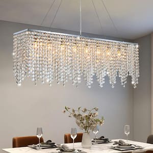 Shire 47 in. Chrome Modern Crystal Chandelier, Kitchen Island Pendant Lighting, 10-Light Linear Dining Room Chandelier