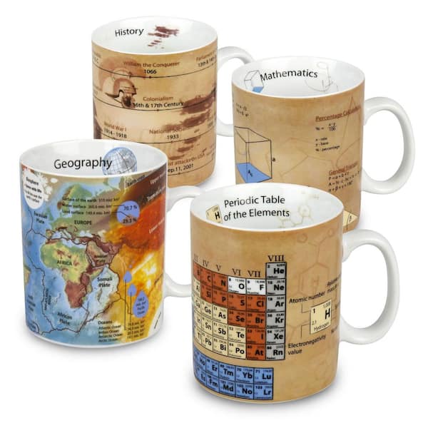 Konitz 4-Piece Assorted Mugs of Knowledge Mathematics, Chemistry ...