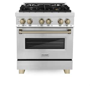 Autograph Edition 30 in. 4 Burner Dual Fuel Range in Stainless Steel and Champagne Bronze