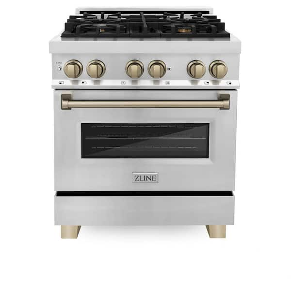 Autograph Edition 30 in. 4 Burner Dual Fuel Range in Stainless Steel and Champagne Bronze