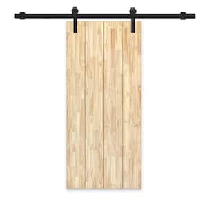 24 in. x 80 in. Natural Pine Wood Unfinished Interior Sliding Barn Door with Hardware Kit