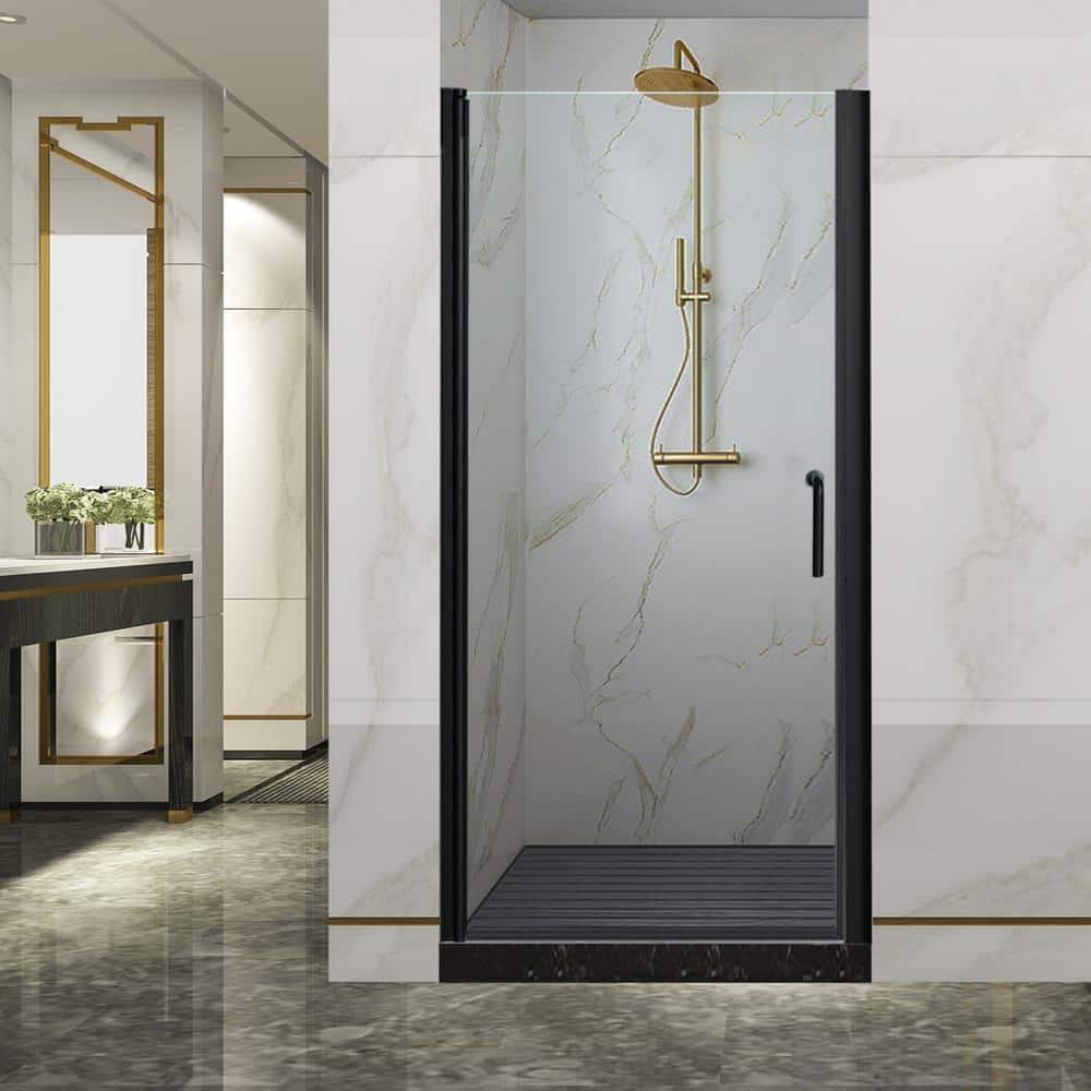 Matte Black Frameless Pivot Shower Door with Clear Glass