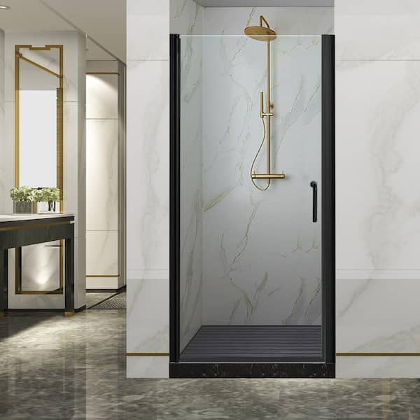 Lonni 32-33.5 in. W x H 72 in. Black Frameless Pivot Shower Door with 1/4 in. Thick Tempered Glass