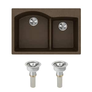 Quartz Classic Drop-in Composite 33 in. Double Bowl Kitchen Sink in Mocha with Drain