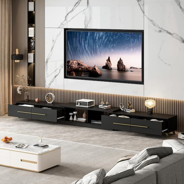 FUFU&GAGA Modern Wood Black TV Media Console Entertainment FUFU&GAGA Modern Wood Black TV Media Console Entertainment
