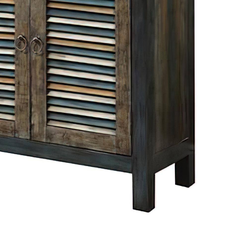 Antique Oak and Teal Vintage-Inspired Console Table with Storage